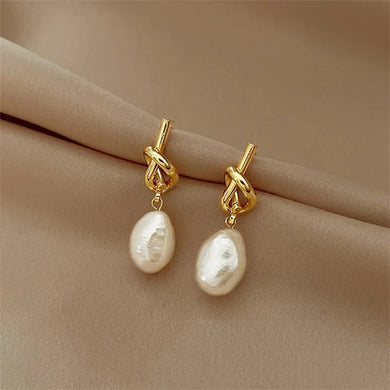 2024 New French Elegant Gold Knot Pearl Pendant Earrings Korean Fashion Ear Studs Women's Jewelry Party Sweet Accessories Gift