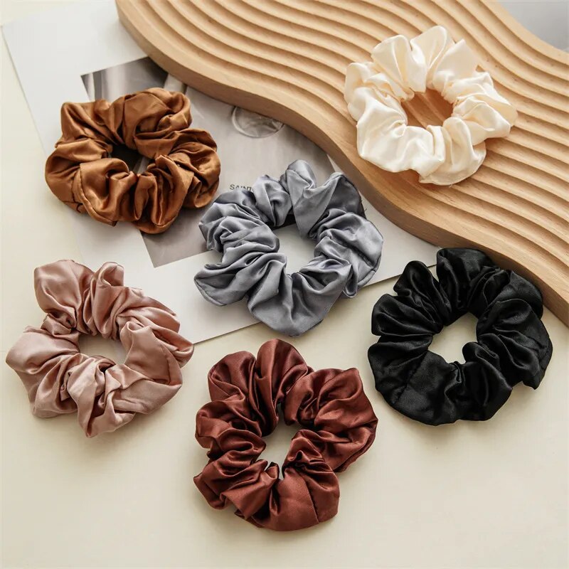 Elegant Silk Elastics Hair Band Solid Scrunchies For Women Korean Hair –  OliveandLatte