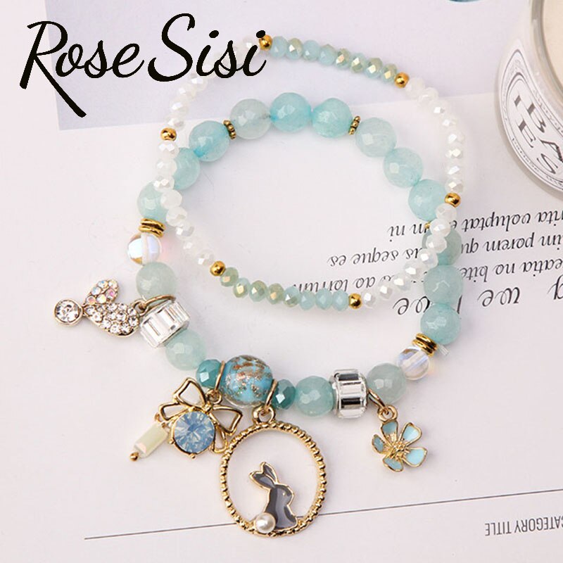 Rose sisi Korean style браслеты на руку женкие rabbit crystal bracelet  women's bow pendant friends friendship bracelets