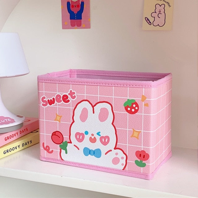 Kawaii PU Fabric Desktop Storage Box Organizer Sweet Cute Bear Rabbit –  OliveandLatte