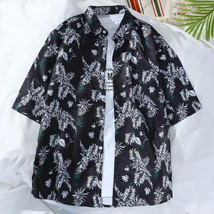 Shirts for Men Short Sleeve Breathable Stylish Summer Hawaiian Shirts Vintage Printed Turn Down Collar Buttons Casual Shirt Top