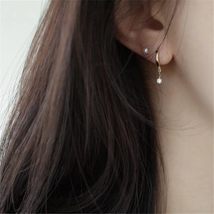 HI MAN 925 Sterling Silver Zircon Tassel Stud Earrings Women 14K Gold Plated Korean Light Luxury Banquet Jewelry