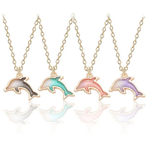 Cute Girls Korea Style Tiny Enamel Dolphin Pendant Necklace Women Gold Color Chain Choker Necklace Female Jewelry Party Gift