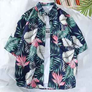 Shirts for Men Short Sleeve Breathable Stylish Summer Hawaiian Shirts Vintage Printed Turn Down Collar Buttons Casual Shirt Top