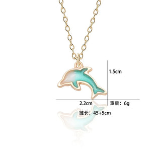 Cute Girls Korea Style Tiny Enamel Dolphin Pendant Necklace Women Gold Color Chain Choker Necklace Female Jewelry Party Gift