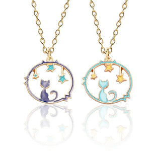 Cute Girls Korea Style Enamel Kitty Star Necklace Women Gold Color Cat in Starry Sky Pendant Female Jewelry Party Gift