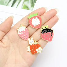 Cartoon Cat Bunny Fruit Cake Brooches Sweet Strawberry Garden Enamel Pins Bag Lapel Badge Cute Jewelry Gift for Kids Friends