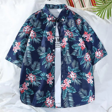 Shirts for Men Short Sleeve Breathable Stylish Summer Hawaiian Shirts Vintage Printed Turn Down Collar Buttons Casual Shirt Top