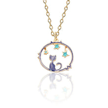 Cute Girls Korea Style Enamel Kitty Star Necklace Women Gold Color Cat in Starry Sky Pendant Female Jewelry Party Gift