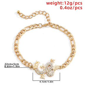 PuRui Kpop Luxury Crystal Dragon Pendant Bracelet for Women Men Gold Color Metal Cuban Link Chain Bracelet Unisex Wrist Jewerly