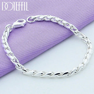 DOTEFFIL 925 Sterling Silver 24K Gold Bracelets 4mm Snake Chain Screw Fits European Charm 20cm DIY Fashion Jewelry Women Gift