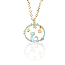 Cute Girls Korea Style Enamel Kitty Star Necklace Women Gold Color Cat in Starry Sky Pendant Female Jewelry Party Gift