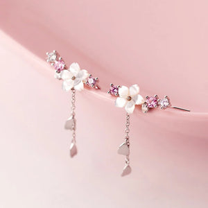 Korean Moon Pearl Zircon Stud Earrings For Women Elegant Crystal Flower Cherry Blossoms Earring Anniversary Wedding Jewelry