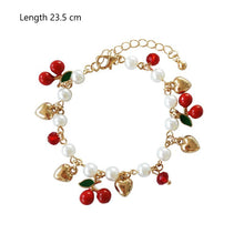 Fashion Jewelry Imitation Pearl Beads Chains Bracelet Golden Heart Love Red Cherry Fruit Charms Bracelets for Women Girls Gfits