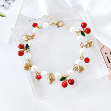 Fashion Jewelry Imitation Pearl Beads Chains Bracelet Golden Heart Love Red Cherry Fruit Charms Bracelets for Women Girls Gfits