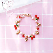 Fashion Jewelry Imitation Pearl Beads Chains Bracelet Golden Heart Love Red Cherry Fruit Charms Bracelets for Women Girls Gfits