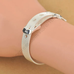 Fashionable Belt Design Pure 925 Sterling Silver Fine Jewelry Bracelet 2 Size Options For Woman Man