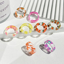 2024 Korea Colorful Fashion Resin Fruit Ring Set Metal Geometric Irregular Open Rings for Women Party Wedding Jewelry Ring Set