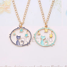 Cute Girls Korea Style Enamel Kitty Star Necklace Women Gold Color Cat in Starry Sky Pendant Female Jewelry Party Gift