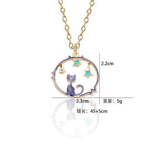 Cute Girls Korea Style Enamel Kitty Star Necklace Women Gold Color Cat in Starry Sky Pendant Female Jewelry Party Gift