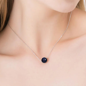 Sterling Silver 925 Necklaces Women Jewelry Natural Stone Blue Sand Sun Sitara Aventurine Stone Round Beads Korean Style