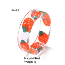 2024 Korea Colorful Fashion Resin Fruit Ring Set Metal Geometric Irregular Open Rings for Women Party Wedding Jewelry Ring Set