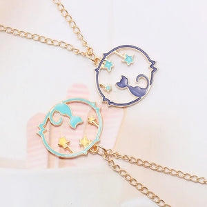 Cute Girls Korea Style Enamel Kitty Star Necklace Women Gold Color Cat in Starry Sky Pendant Female Jewelry Party Gift