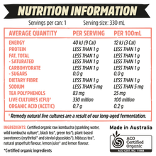 Remedy Organic Kombucha Pink Grapefruit 12 x 330 ML Bottles in a Carton&nbsp;