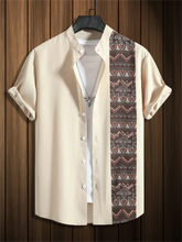 Men's fashion short sleeve shirt with stand collar and retro pattern suitable for holiday casual occasions men's cool shirt
