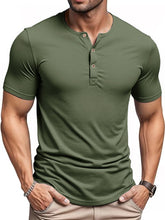 Men's Short Sleeve Henley Neck T-shirt Solid Color Male Tops Slim Fit Button Neck Casual Cozy Tshirt Streetwear S-XXXL