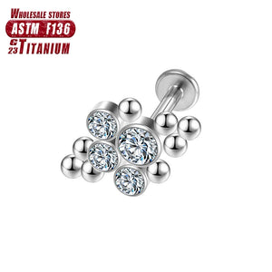 F136 Titanium Piercings Lip Beads CZ Tragus Women Septum Cartilage Spiral Earrings Studs Helix Charming Body Jewelry Wholesale