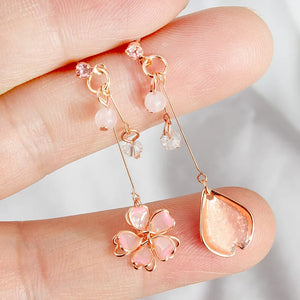 Korean Moon Pearl Zircon Stud Earrings For Women Elegant Crystal Flower Cherry Blossoms Earring Anniversary Wedding Jewelry