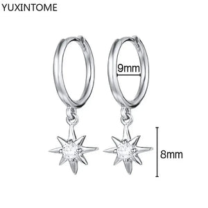 925 Sterling Silver Ear Needle Fashion Hoop Earrings White Crystal Luxury Women's Silver Earrings Wedding Women's Jewelry Gift