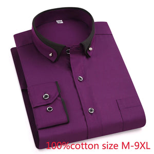 new arrival fashion male Solid 100% Cotton Oversized formal Youth spring men's shirt long sleeve high quality plus size M-9XL