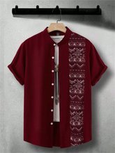 Men's fashion short sleeve shirt with stand collar and retro pattern suitable for holiday casual occasions men's cool shirt