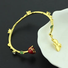 Fashion Anime Beauty and the Beast Bracelet Cute Cartoon Golden Link Red Flower Accessories Bangle for Women's Hand Decoration