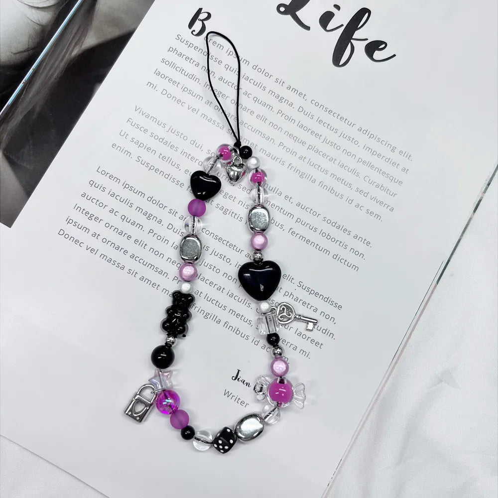 1Pc Y2k Phone Charms Pendant Sweet Cool Key Chain For Bag phone Cute Accessories Women Girl Strap Lanyard Beaded Ins Korea