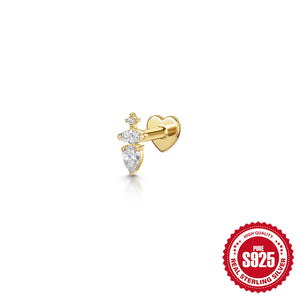 Aide 925 Sterling Silver Heart Flat Push-Back Zircon Pendiente Piercing Stud Earrings For Women K Gold Simple Elegant Jewelry