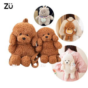 ZU Kawaii Plush Backpacks Stuffed Animal Teddy Dog Poodle Bear Bags Cute Children Teenager Gifts Soft School Backpack