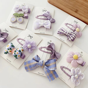 2Pcs Purple Bow Hairpin Baby Girls Sweet Flower Hair Clip Set Korean Baby Hair Accessories Cute Girl Barrettes Kawaii Hair Pin