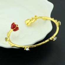 Fashion Anime Beauty and the Beast Bracelet Cute Cartoon Golden Link Red Flower Accessories Bangle for Women's Hand Decoration