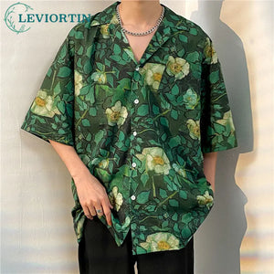 High Street Male Hawaiian Shirt Flower Full Print Shirt Summer Casual Cardigan Short Sleeve Blouse Tops For Men