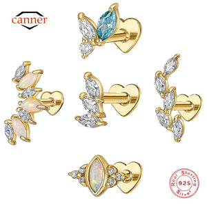 CANNER 1PC Horse Eye Heart-shaped Flat Head Cartilage Piercing Stud Earring Women 925 Sterling Silver Geometric Zircon Earring