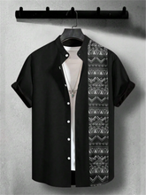 Men's fashion short sleeve shirt with stand collar and retro pattern suitable for holiday casual occasions men's cool shirt
