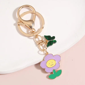 Cute Enamel Keychain Flower Butterfly Key Ring Garden Key Chains For Women Girls Handbag Accessorie DIY Handmade Jewelry Gifts