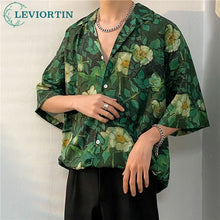 High Street Male Hawaiian Shirt Flower Full Print Shirt Summer Casual Cardigan Short Sleeve Blouse Tops For Men