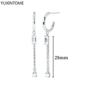 925 Sterling Silver Ear Needle Fashion Hoop Earrings White Crystal Luxury Women's Silver Earrings Wedding Women's Jewelry Gift