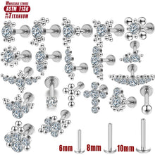 F136 Titanium Piercings Lip Beads CZ Tragus Women Septum Cartilage Spiral Earrings Studs Helix Charming Body Jewelry Wholesale