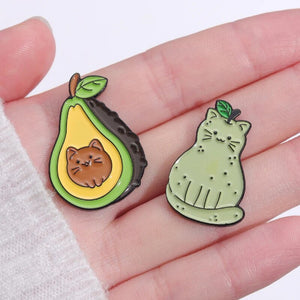 Fruit Collection Enamel Pins Custom Strawberry Lemon Kiwi Fruit Watermelon Brooches Lapel Badges Funny Cat Jewelry Gifts For Kid