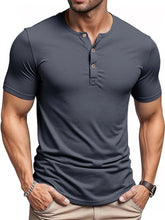 Men's Short Sleeve Henley Neck T-shirt Solid Color Male Tops Slim Fit Button Neck Casual Cozy Tshirt Streetwear S-XXXL
